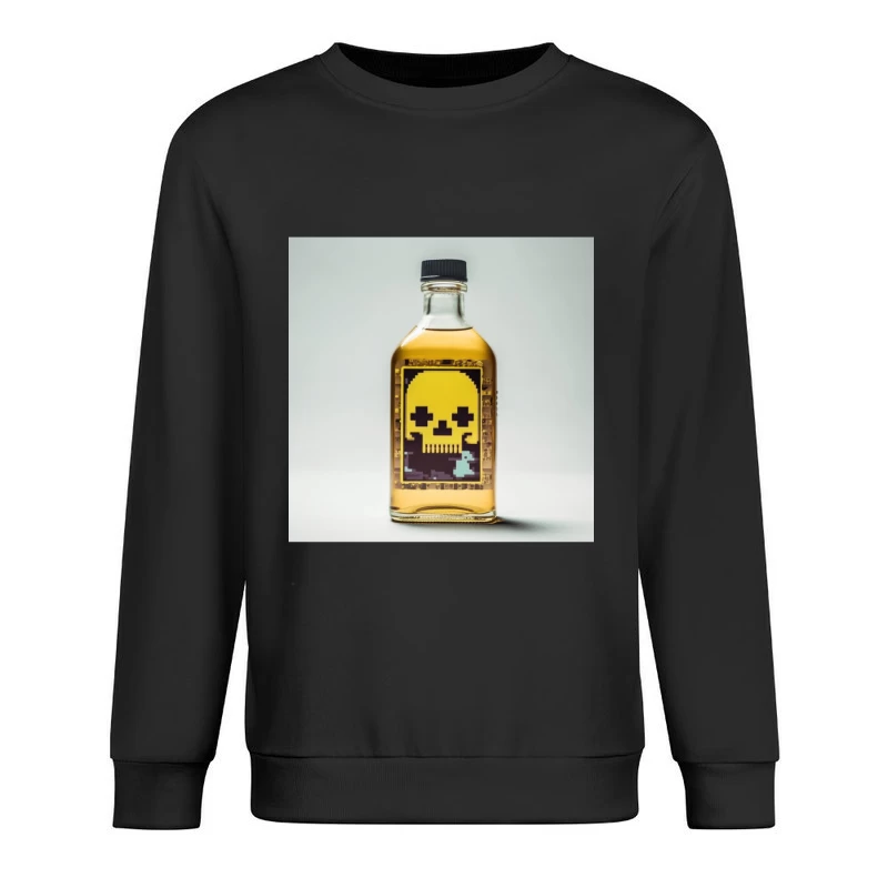 Pixel Art Skull Liquor Bottle with Retro Gaming Design Male Pullover Sweatshirt