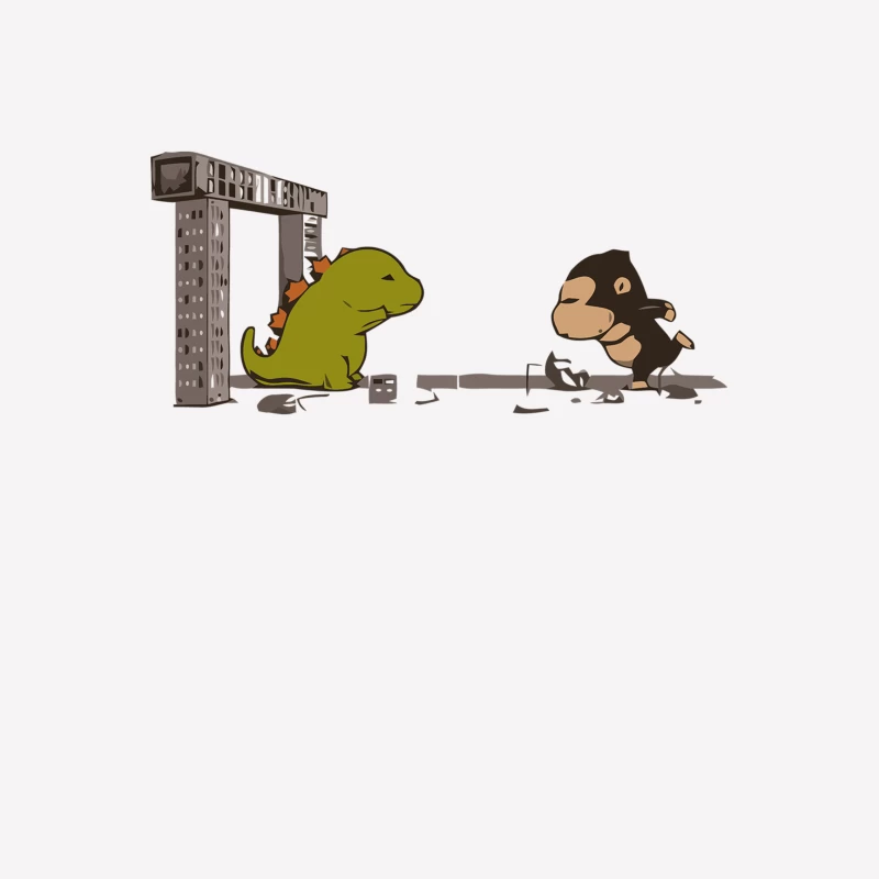 Cute Cartoon Dinosaur and Monkey Cause Jurassic Park Mayhem Male T-Shirt