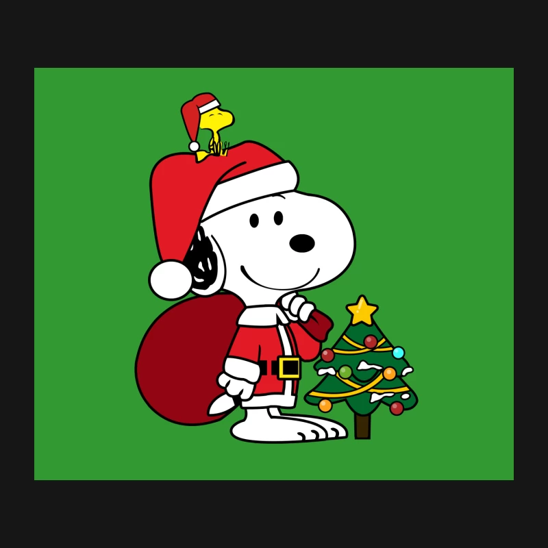 Snoopy in Santa Costume with Christmas Tree and Gift Bag Mouse Pad