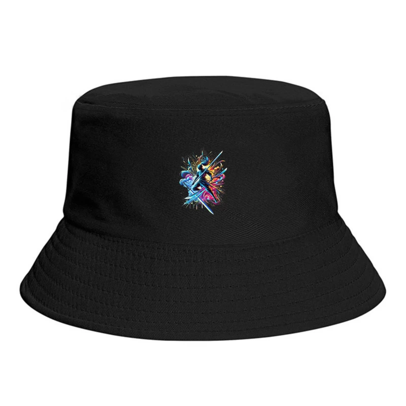 Vibrant Samurai Warrior in Dynamic Motion Bucket Hat