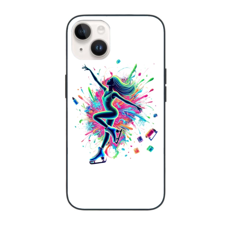 Vibrant Figure Skater in Neon Splash Motion iPhone Case