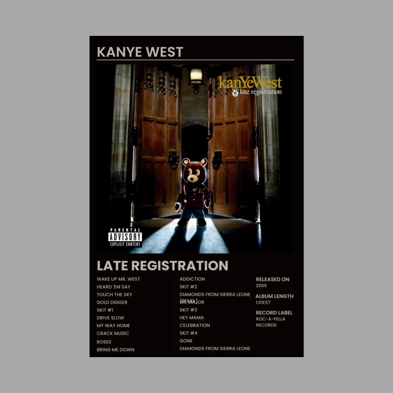 Late Registration Album Cover with Bear Mascot by Roc-A-Fella Records Male Pullover Hoodie