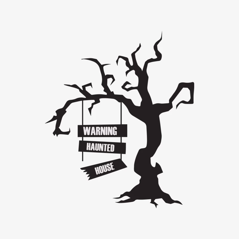 Arbre Sinistre avec Avertissement de Maison Hantée Homme Manches Longues T-Shirt