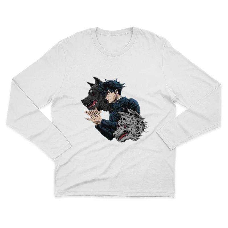 Anime Charakter mit Schattenwölfen Herren Langarm T-Shirt