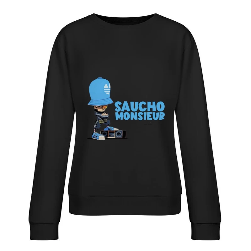 Cooler Cartoon-Junge mit großem Hut Damen Pullover Sweatshirt