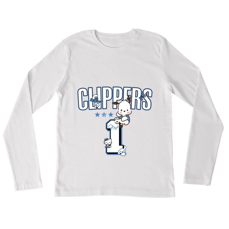 Niedliche Charaktere und Clippers-Design Damen Langarm T-Shirt