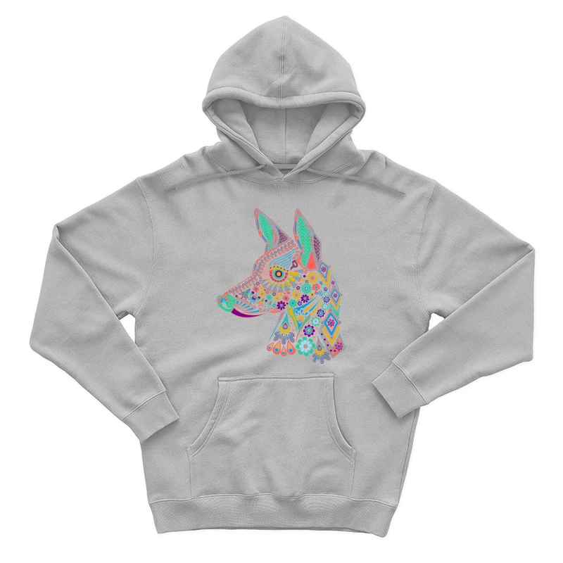 Colorful Floral Dog Illustration Male Pullover Hoodie