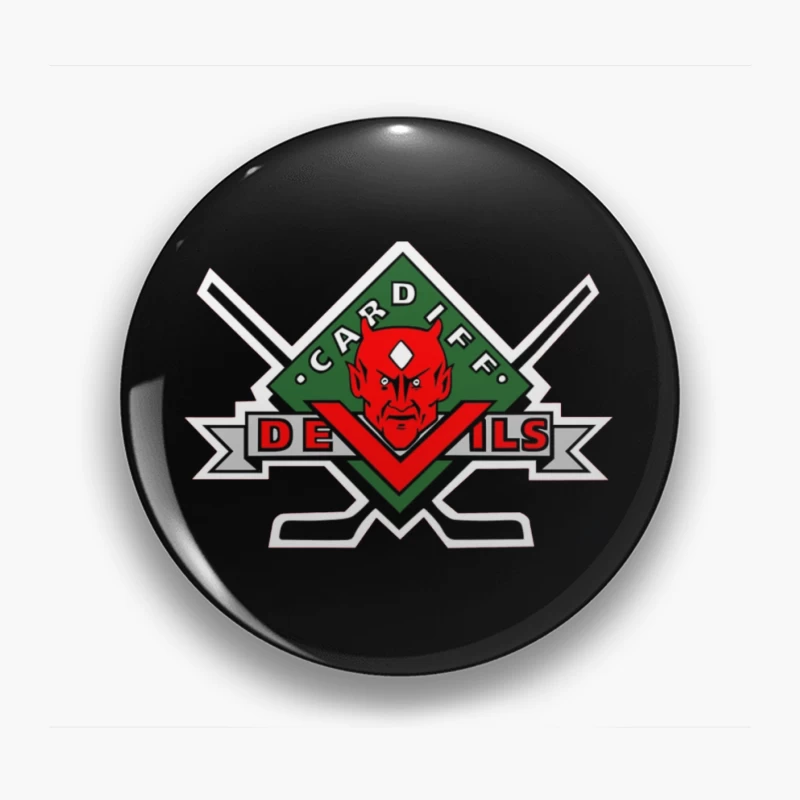 Cardiff Devils Hockey Team Logo with Red Devil Mascot Pin