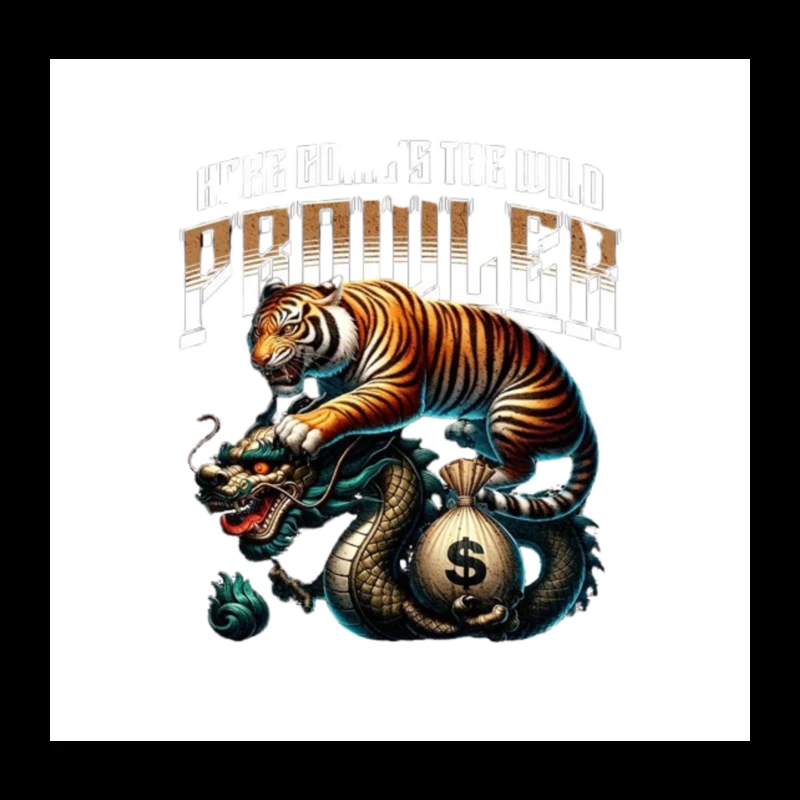 Tiger and Dragon Fighting Over Money: Symbolic Power Artwork Throw Pillow