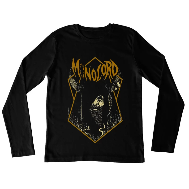 Minimalist Gold Gothic Logo with Bearded Figure Design Female Long Sleeve T-Shirt