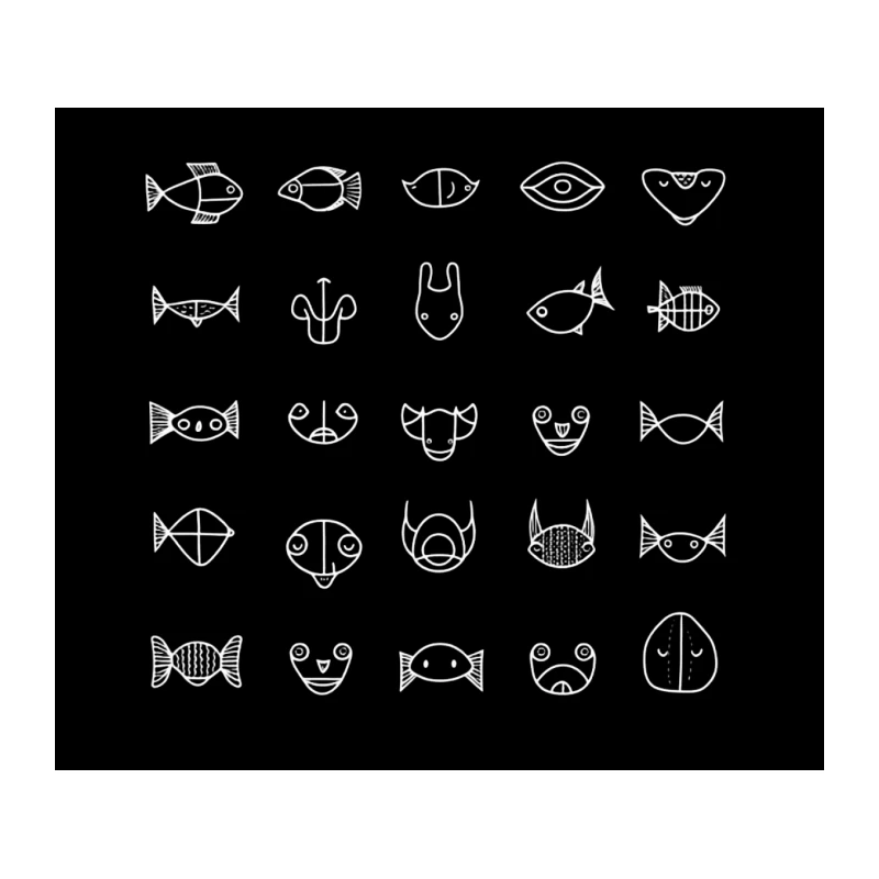 Simple Faces and Fish Animal Sketch Icons Tapestry