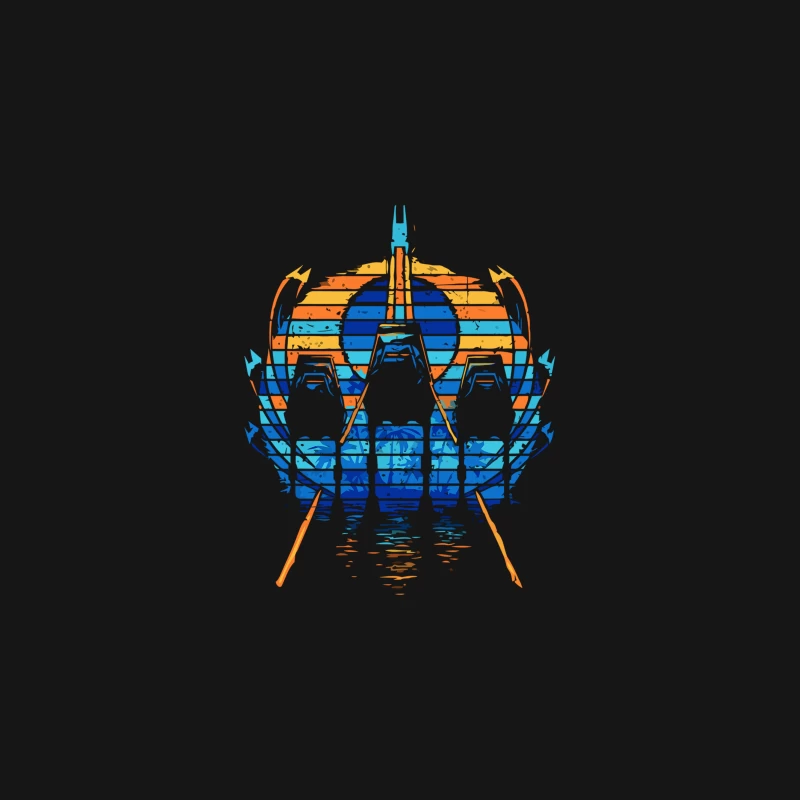 Retro Space Shuttle Launch: Colorful Geometric Sci-Fi Art Desk Mat