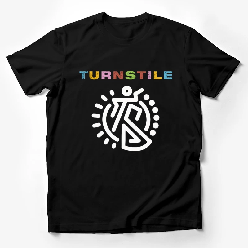 Colorful Turnstile Logo Design with Geometric Pattern Male T-Shirt