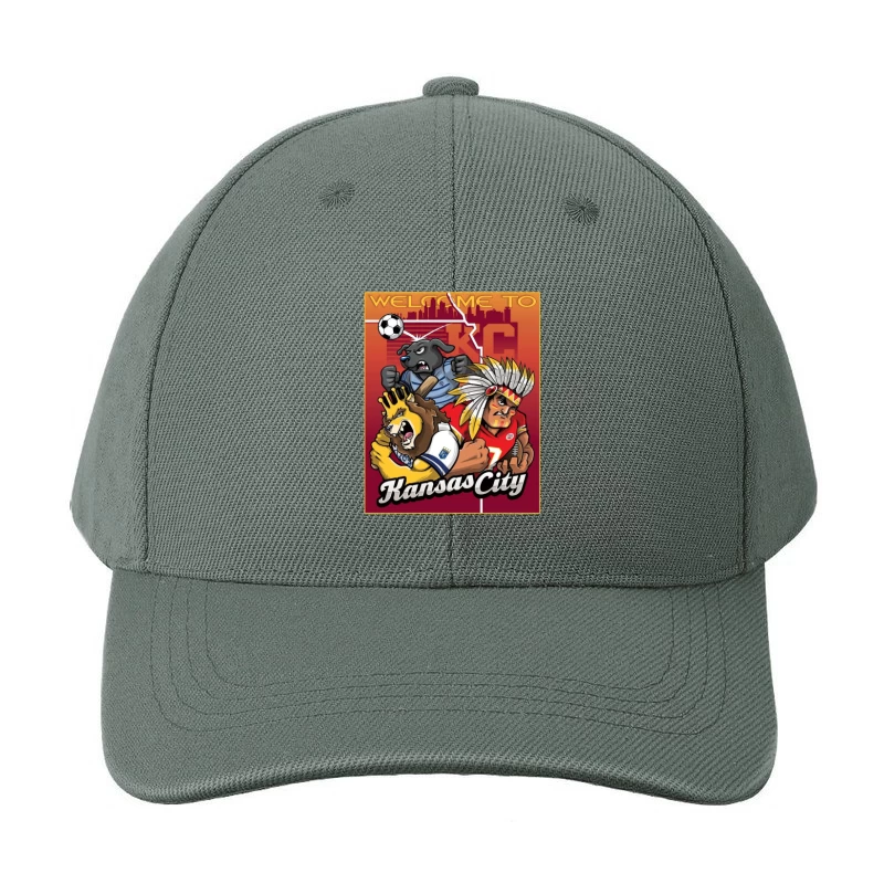 Kansas City Sports Mascots with City Skyline Illustration Baseball Cap