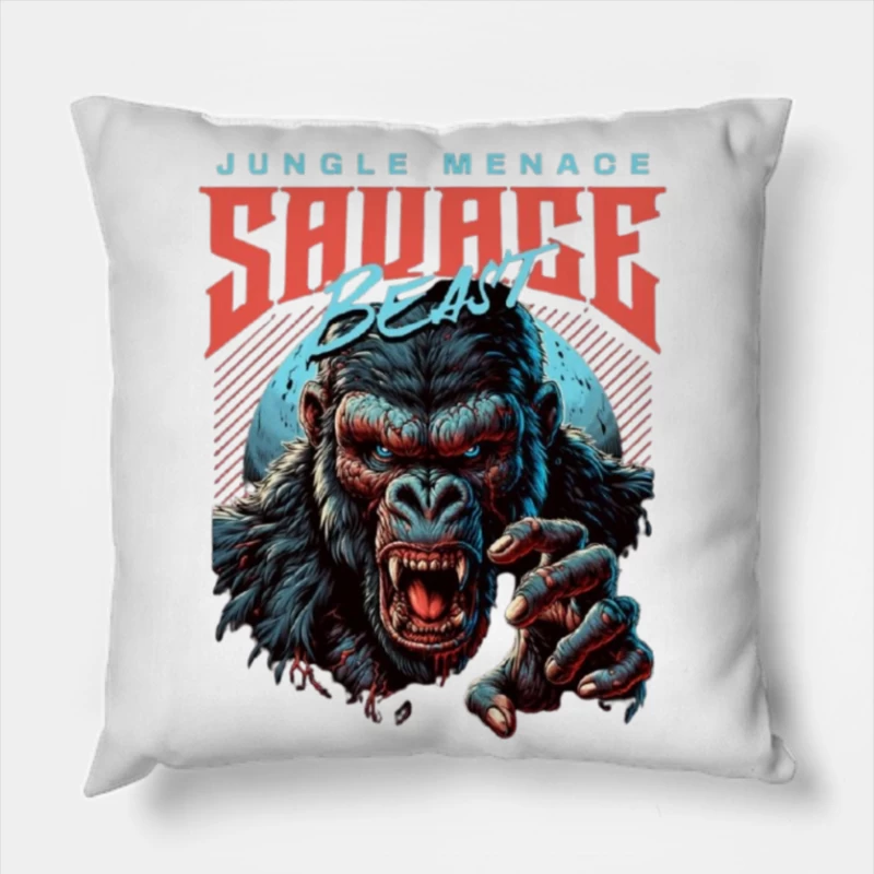 Savage Jungle Gorilla Monster Retro Art Design Throw Pillow