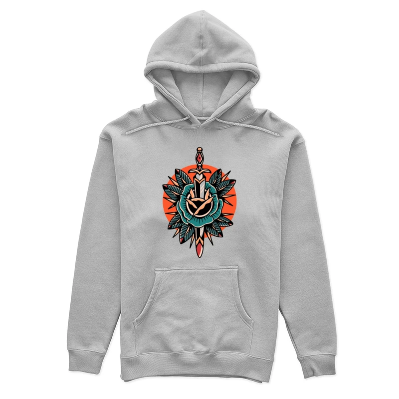 Decorative Sword and Rose Illustration Female Pullover Hoodie