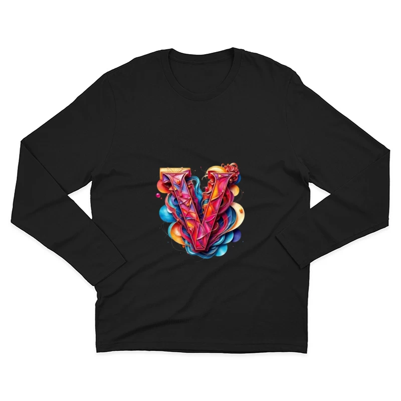 Vibrant Geometric Letter V with Abstract Swirls Male Long Sleeve T-Shirt