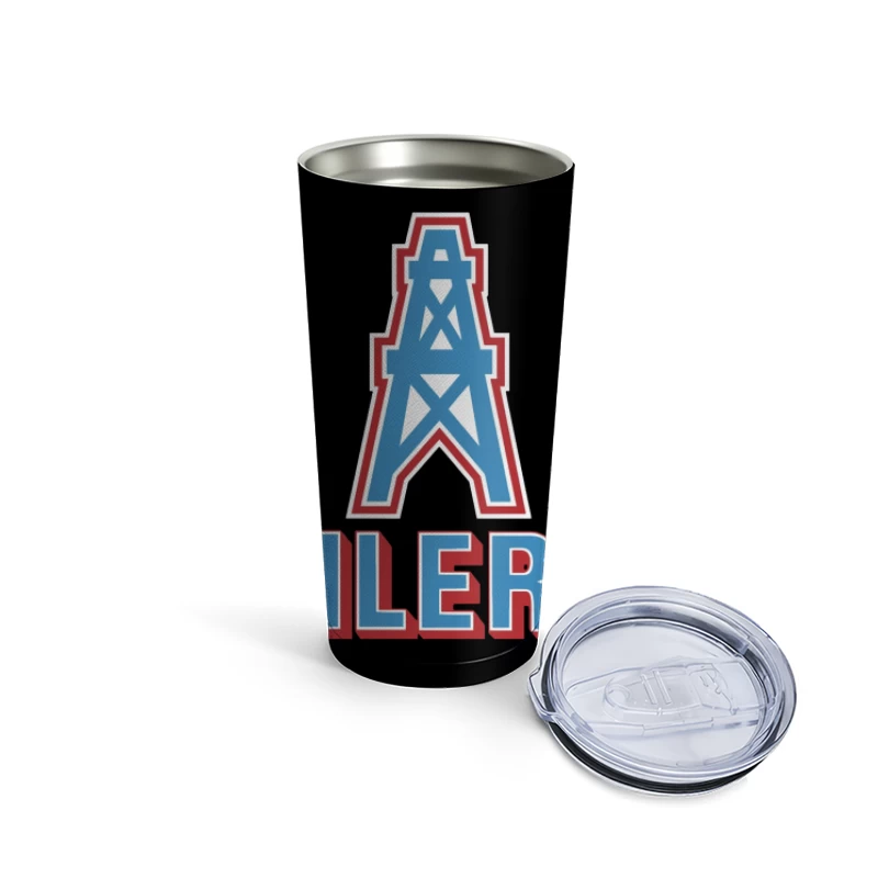 Houston Oilers Vintage NFL Team Logo with Oil Derrick Symbol Travel Mug