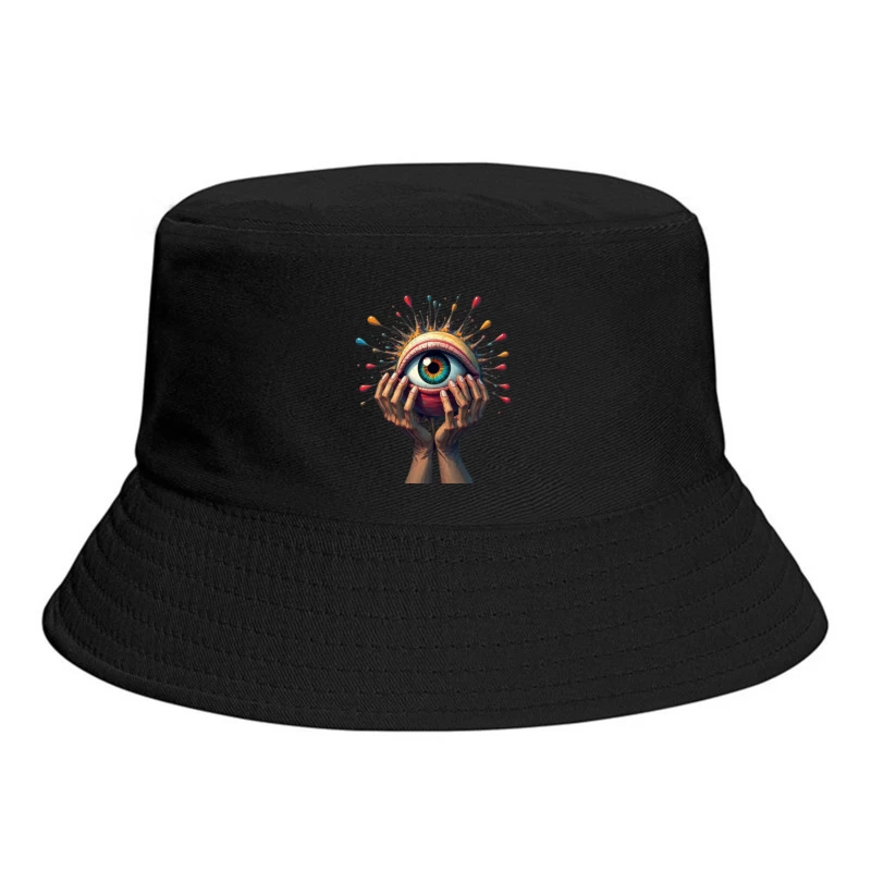 Mystical Eye Embraced by Reaching Hands with Colorful Splatter Bucket Hat