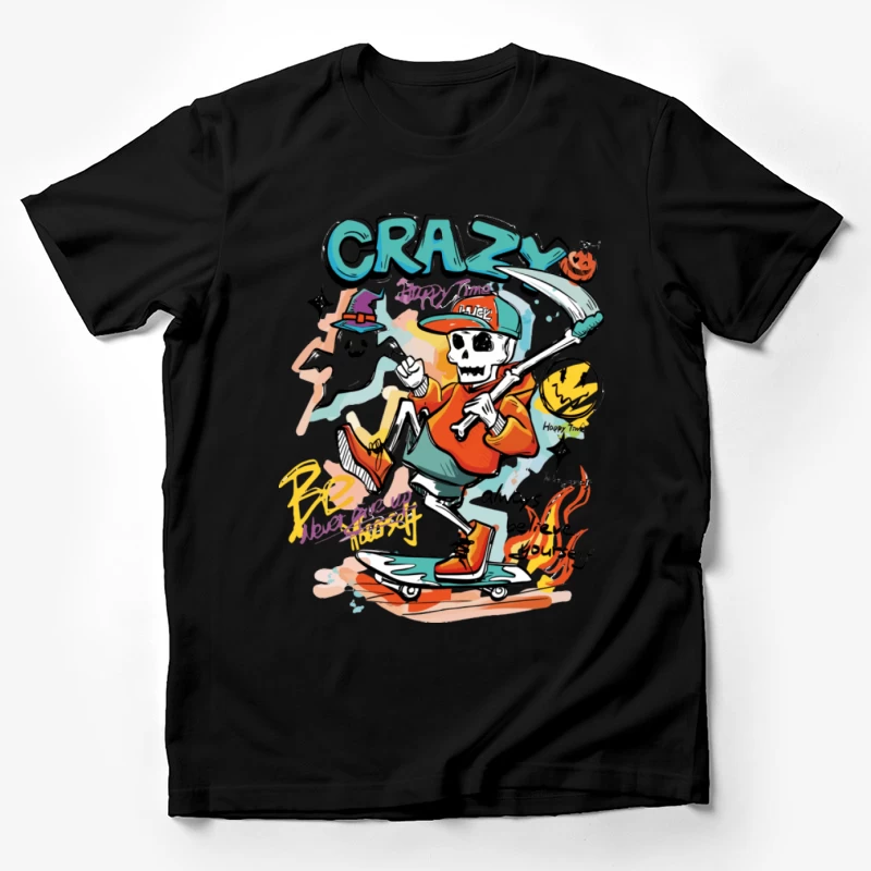Skelett auf Skateboard beim Crazy Happy Time Herren T-Shirt