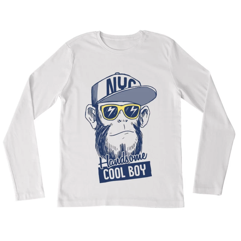 Kühler Affe mit NYC-Mütze Damen Langarm T-Shirt