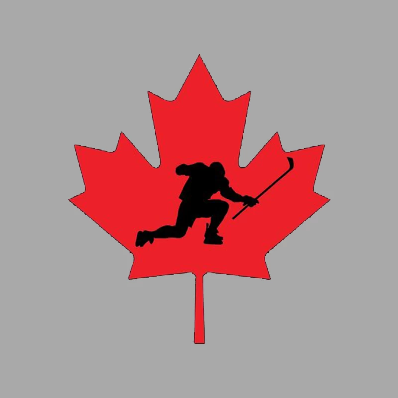 Canadian Hockey Player Silhouette on Red Maple Leaf Female Pullover Hoodie