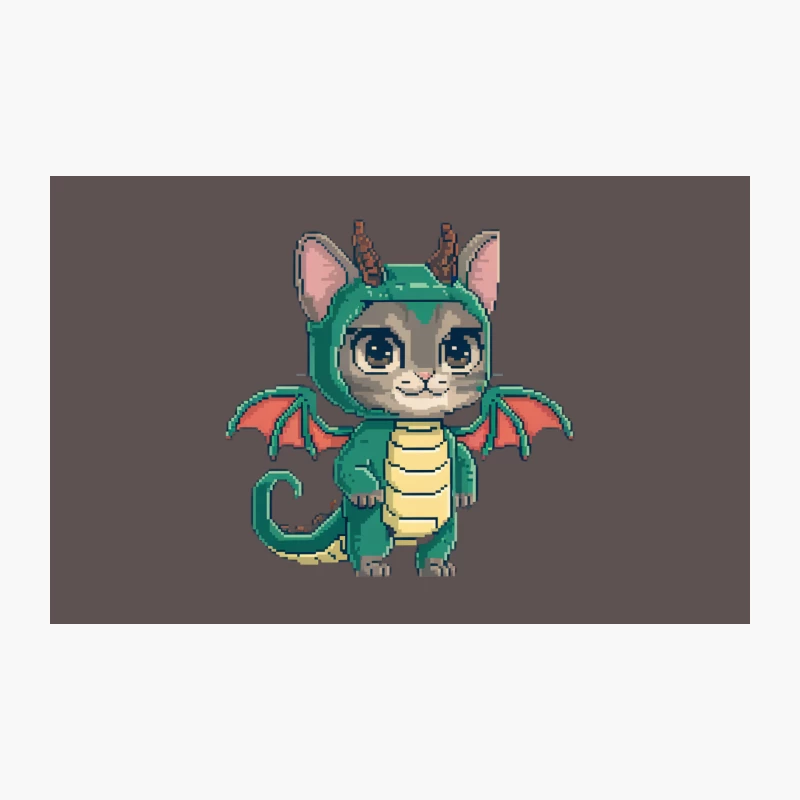 Cute Pixel Art Cat in Dragon Costume: Fantasy Gaming Character Design Travel Mug