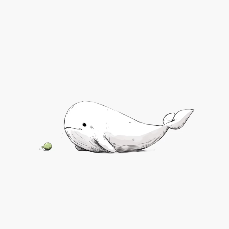 Cute Minimalist Sketch of Whale with Ball Cotton Tote Bag
