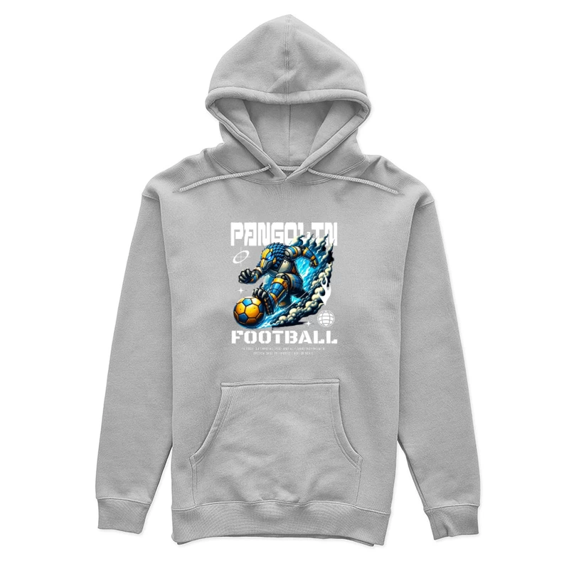 Robotic Soccer Player with Blue Armor in Dynamic Motion Female Pullover Hoodie