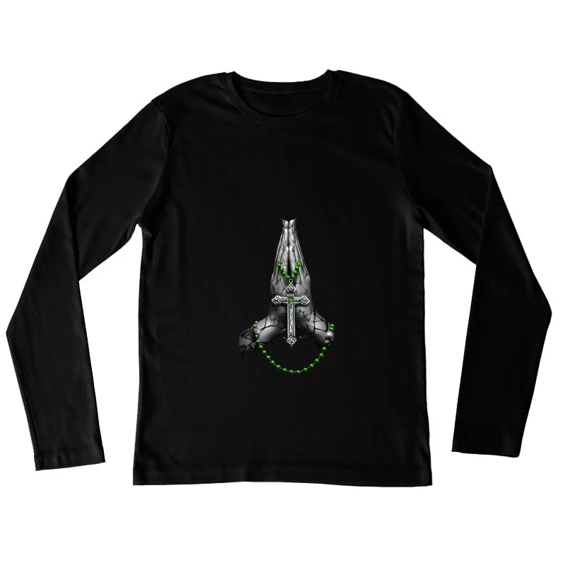 Betende Hände mit Rosenkranz Damen Langarm T-Shirt
