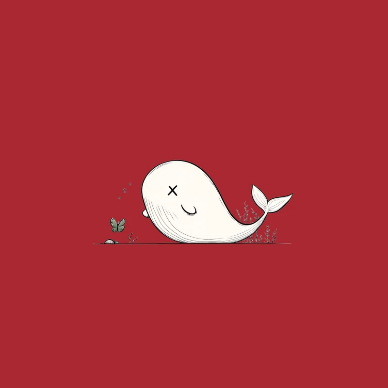 Cute Sleeping Whale with Butterfly Minimalist Illustration Baseball Cap