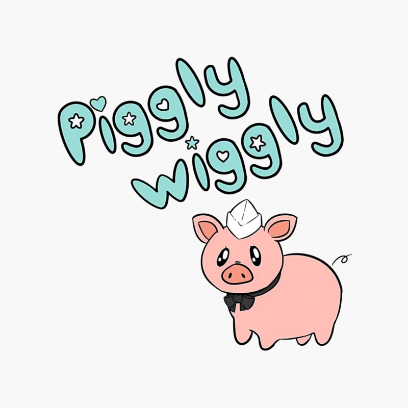 Cute Cartoon Pig with "Piggly Wiggly" Text Cotton Tote Bag