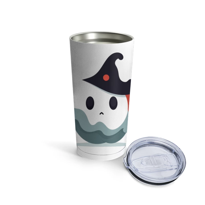 Cute Cartoon Ghost with Witch Hat Travel Mug