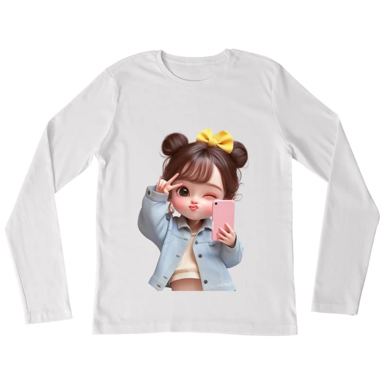 Mädchen mit Selfie und gelber Schleife Damen Langarm T-Shirt