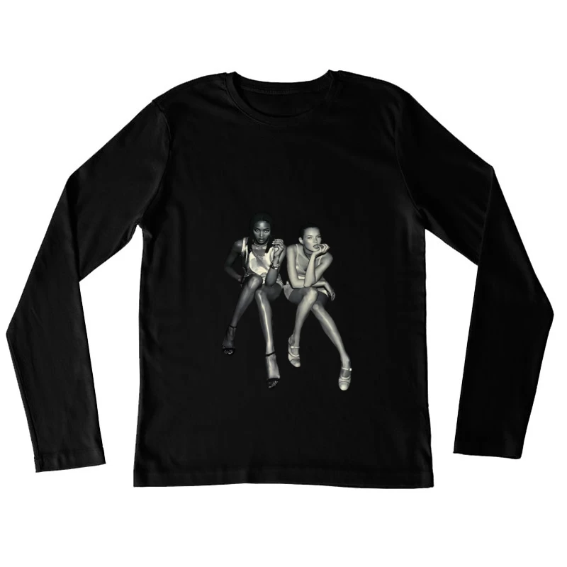 Modefotografie in Schwarz-Weiß Damen Langarm T-Shirt