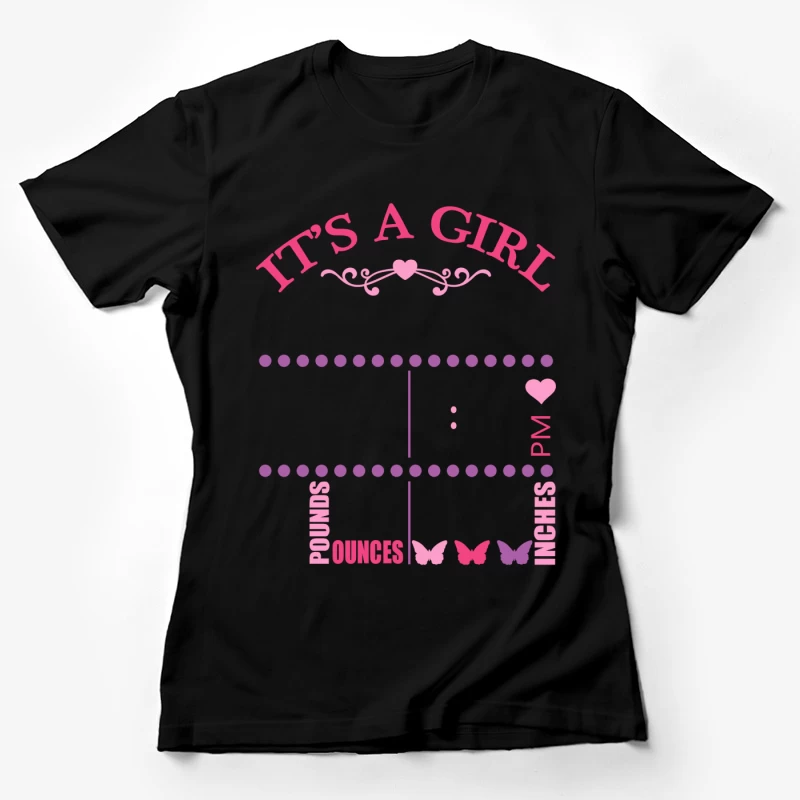 Annonce de naissance fille avec cœurs et papillons Femme T-Shirt