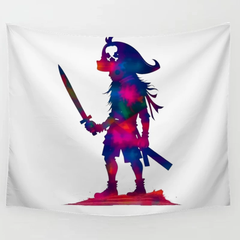 Cosmic Pirate Silhouette with Sword Tapestry