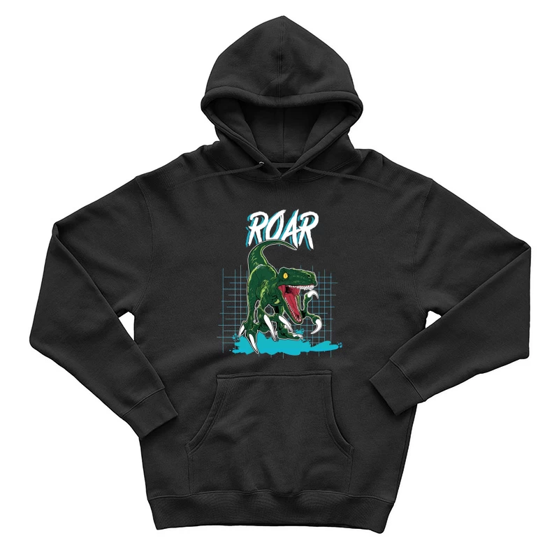 Velociraptor Roar: Neo-Retro Power Male Pullover Hoodie