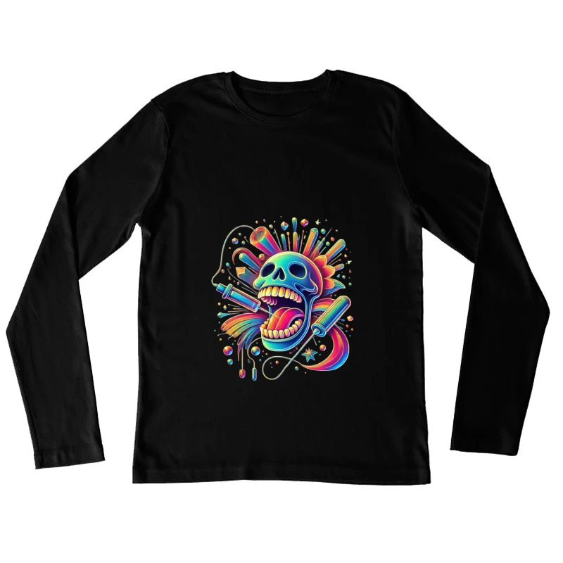 Psychedelic Rainbow Skull Pop Art Design Female Long Sleeve T-Shirt