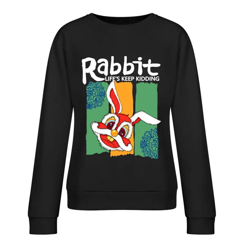 Fröhlicher roter Hase mit buntem Hintergrund Damen Pullover Sweatshirt