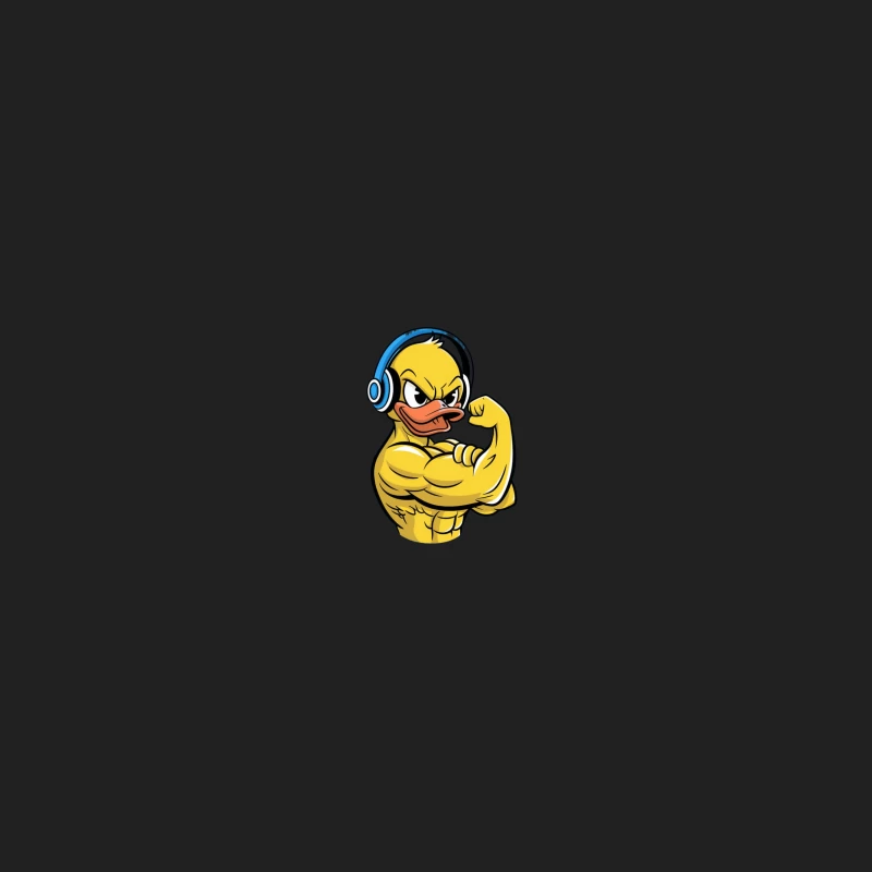 Muscular Cartoon Duck with Headphones Flexing Bucket Hat