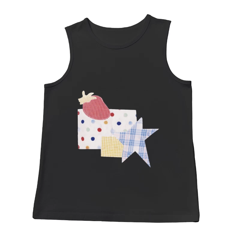 Patchwork-Muster mit Erdbeere, Stern und Punkten Herren Tanktops