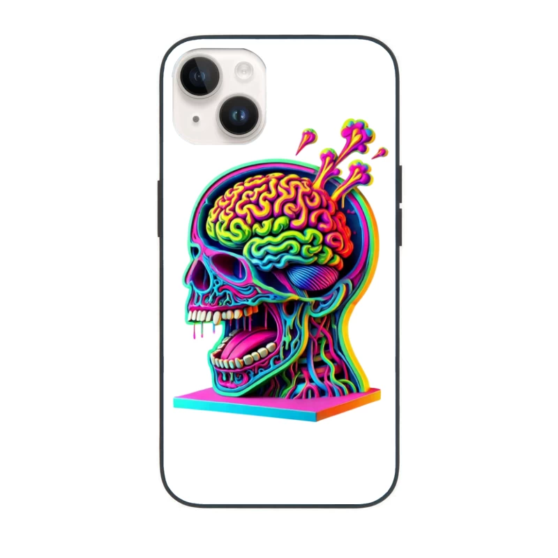 Psychedelic Anatomical Skull with Rainbow Brain iPhone Case