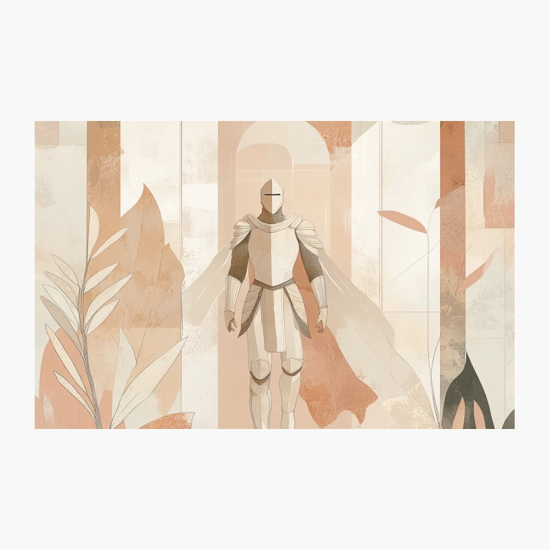 Minimalist Art Deco Knight in Pastel Geometric Landscape Travel Mug