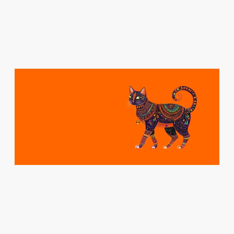 Vibrant Feline Folk Art: Ornate Cat with Intricate Patterns Coffee Mug