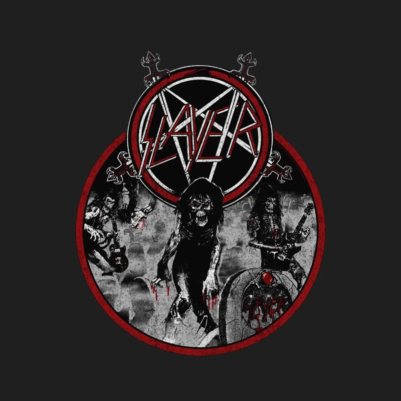 Slayer Heavy Metal Band Logo with Dark Horror-Themed Artwork Male Tank Top