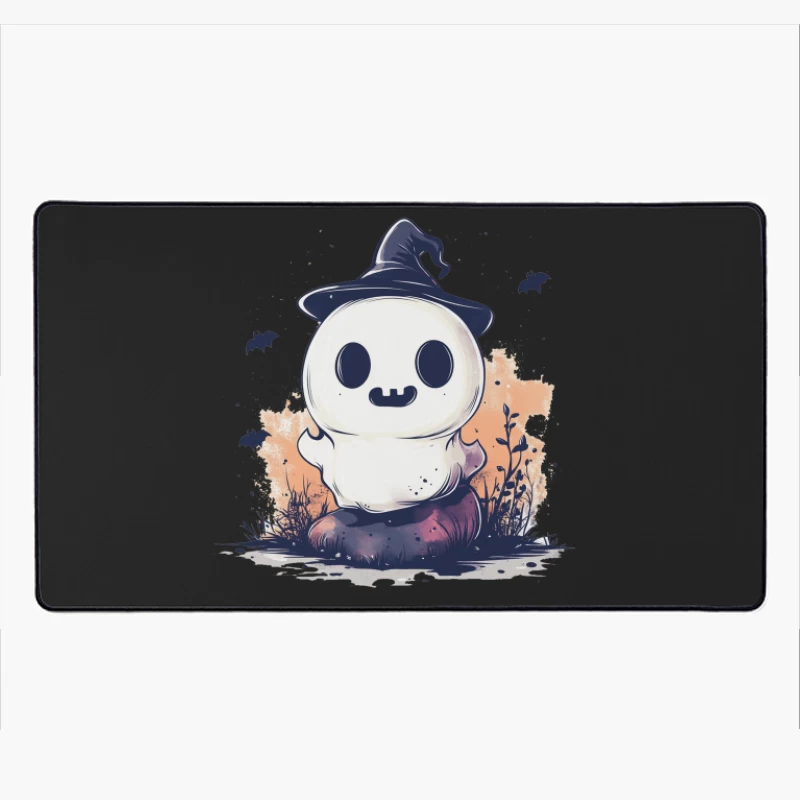 Cute Ghostly Halloween Character with Witch Hat Desk Mat