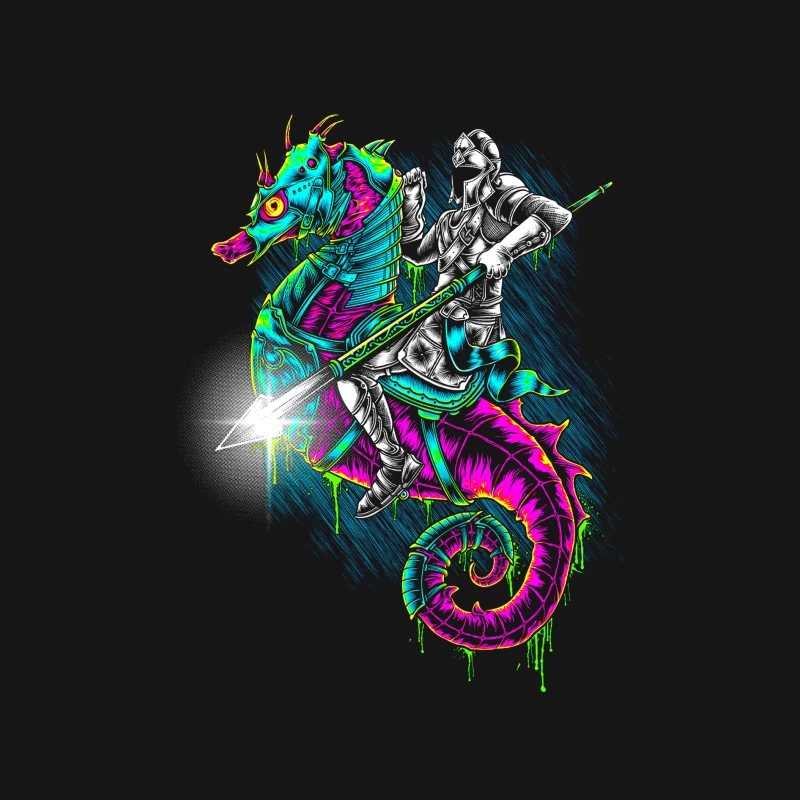 Knight Riding a Colorful Seahorse Female Long Sleeve T-Shirt