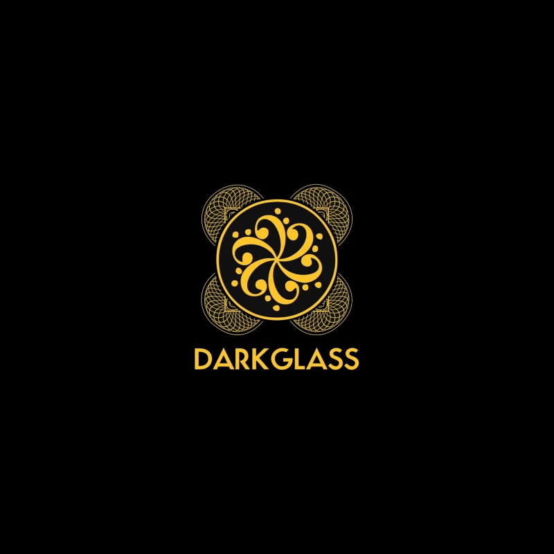 Black and Gold Ornamental Spiral Logo with Darkglass Text Travel Mug