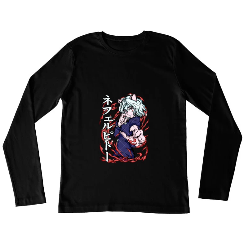 Anime-Charakter mit roten Flammen Damen Langarm T-Shirt